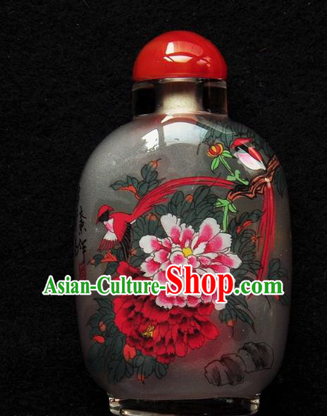 Chinese Handmade Snuff Bottle Traditional Inside Painting Golden Pheasant Peony Snuff Bottles Artware