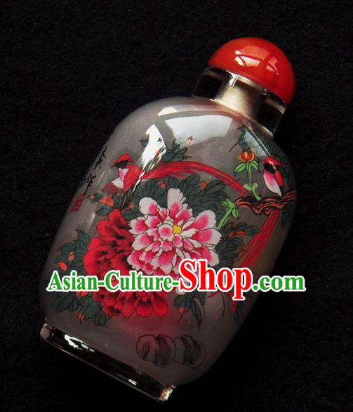 Chinese Handmade Snuff Bottle Traditional Inside Painting Golden Pheasant Peony Snuff Bottles Artware