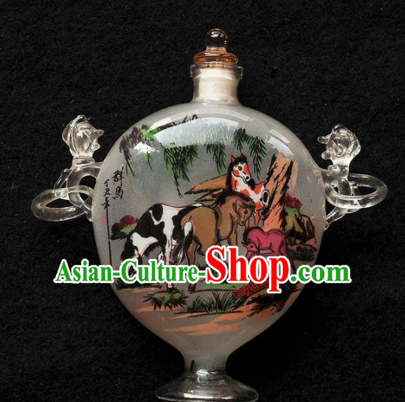 Chinese Handmade Snuff Bottle with Handles Traditional Inside Painting Horses Snuff Bottles Artware Chinese Handmade Snuff Bottle with Handles Traditional Inside Painting Horses Snuff Bottles Artware