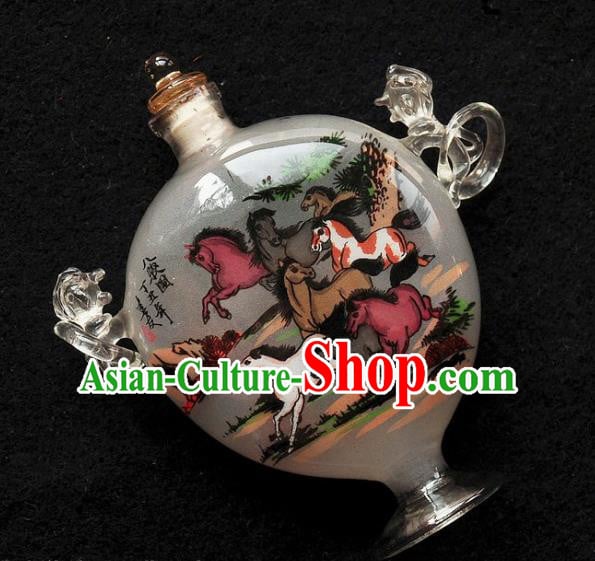 Chinese Handmade Snuff Bottle with Handles Traditional Inside Painting Horses Snuff Bottles Artware Chinese Handmade Snuff Bottle with Handles Traditional Inside Painting Horses Snuff Bottles Artware