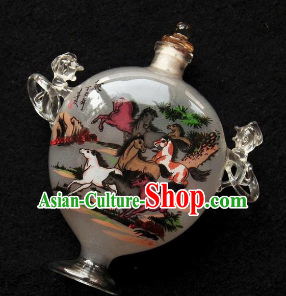 Chinese Handmade Snuff Bottle with Handles Traditional Inside Painting Horses Snuff Bottles Artware Chinese Handmade Snuff Bottle with Handles Traditional Inside Painting Horses Snuff Bottles Artware