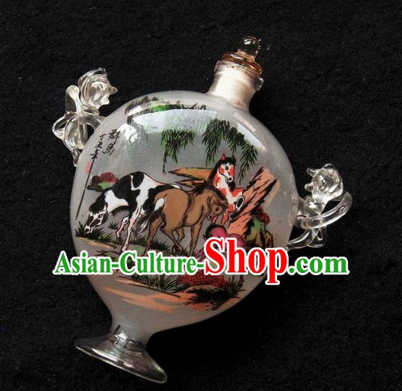 Chinese Handmade Snuff Bottle with Handles Traditional Inside Painting Horses Snuff Bottles Artware Chinese Handmade Snuff Bottle with Handles Traditional Inside Painting Horses Snuff Bottles Artware
