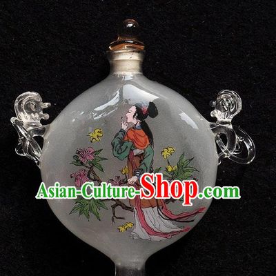 Chinese Handmade Glass Snuff Bottle Traditional Inside Painting Beauty Flowers Snuff Bottles Artware