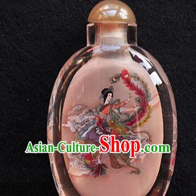 Chinese Handmade Snuff Bottle Traditional Inside Painting Phoenix Goddess Snuff Bottles Artware