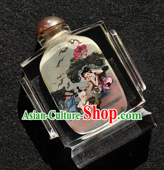 Chinese Handmade Snuff Bottle Traditional Inside Painting Lotus Children Snuff Bottles Artware Chinese Handmade Snuff Bottle Traditional Inside Painting Lotus Children Snuff Bottles Artware