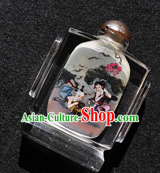 Chinese Handmade Snuff Bottle Traditional Inside Painting Lotus Children Snuff Bottles Artware Chinese Handmade Snuff Bottle Traditional Inside Painting Lotus Children Snuff Bottles Artware