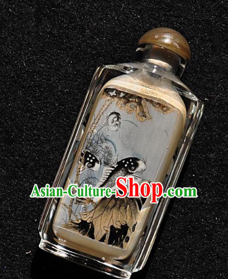 Chinese Handmade Snuff Bottle Traditional Inside Painting Lotus Fishes Snuff Bottles Artware Chinese Handmade Snuff Bottle Traditional Inside Painting Lotus Fishes Snuff Bottles Artware