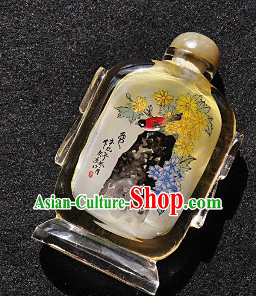 Chinese Handmade Snuff Bottle Traditional Inside Painting Chrysanthemum Bird Snuff Bottles Artware Chinese Handmade Snuff Bottle Traditional Inside Painting Chrysanthemum Bird Snuff Bottles Artware