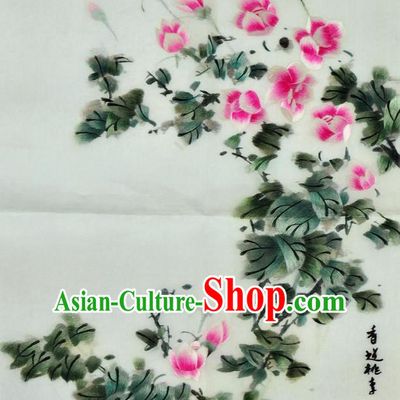 Traditional Chinese Embroidered Peach Blossom Decorative Painting Hand Su Embroidery Silk Wall Picture Craft