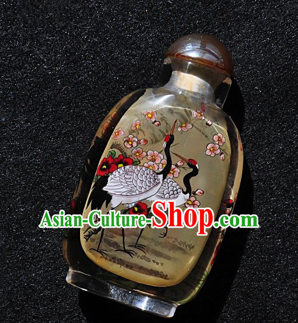 Chinese Handmade Glass Snuff Bottle Traditional Inside Painting Crane Plum Snuff Bottles Artware