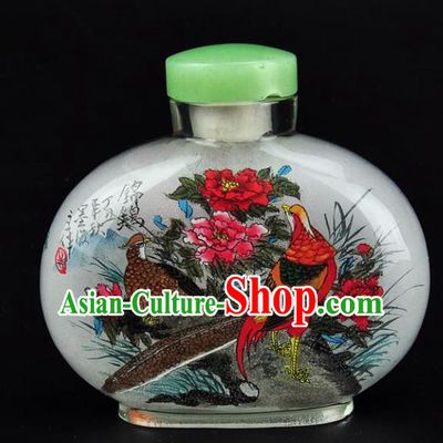 Chinese Handmade Flowers Birds Snuff Bottle Craft Traditional Inside Painting Peony Snuff Bottles Artware