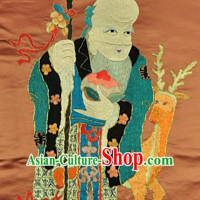 Traditional Chinese Embroidered Longevity God Decorative Painting Hand Embroidery Deer Silk Picture Craft