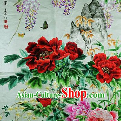 Traditional Chinese Embroidered Peony Butterfly Decorative Painting Hand Embroidery Wisteria Silk Picture Craft
