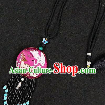 Traditional Chinese Embroidered Necklace Hand Embroidery Rosy Silk Pendant Accessories