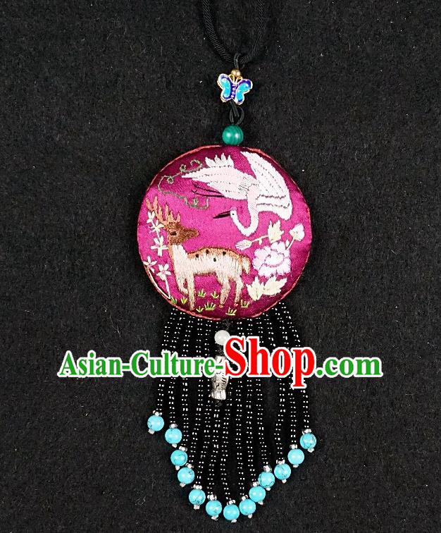 Traditional Chinese Embroidered Necklace Hand Embroidery Rosy Silk Pendant Accessories Traditional Chinese Embroidered Necklace Hand Embroidery Rosy Silk Pendant Accessories