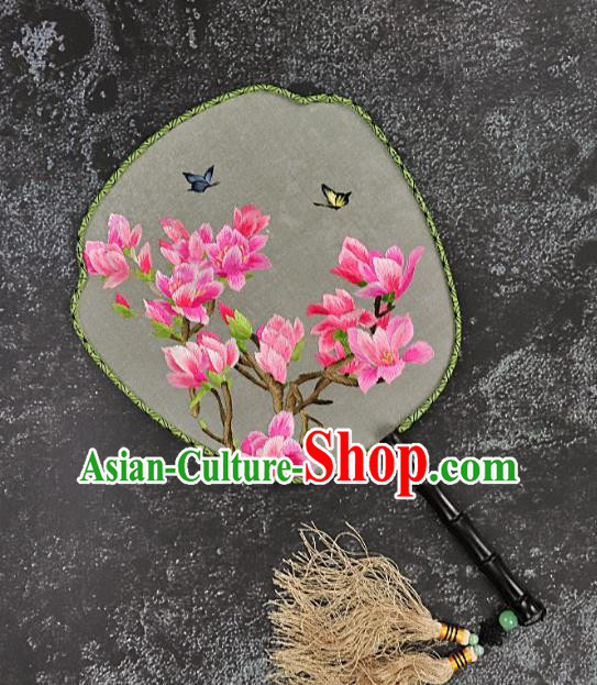 Chinese Traditional Embroidered Yulan Magnolia Silk Fans Craft Handmade Embroidery Palace Fan Chinese Traditional Embroidered Yulan Magnolia Silk Fans Craft Handmade Embroidery Palace Fan