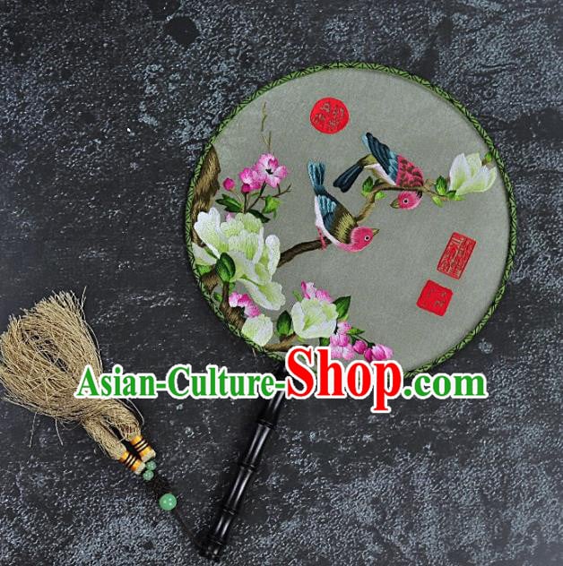 Chinese Traditional Embroidered Magnolia Birds Silk Fans Craft Handmade Embroidery Palace Fan Round Fan Chinese Traditional Embroidered Magnolia Birds Silk Fans Craft Handmade Embroidery Palace Fan Round Fan