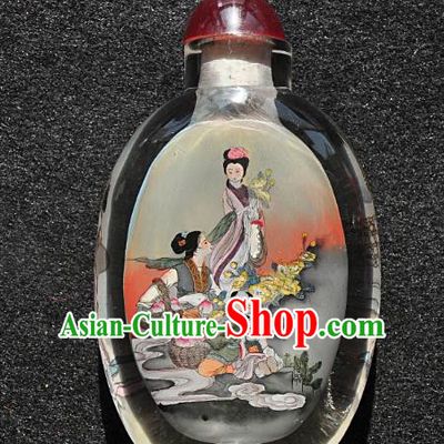 Chinese Handmade Glass Snuff Bottle Craft Traditional Inside Painting Peach Goddess Snuff Bottles Artware