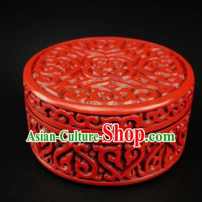 Traditional Chinese Carving Lacquerware Hand Red Rouge Box Craft