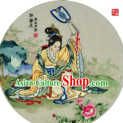 Traditional Chinese Embroidered Beauty Peony Decorative Painting Hand Embroidery Silk Round Wall Picture Craft