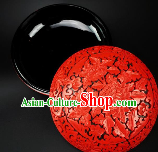 Traditional Chinese Carving Peony Flowers Lacquerware Hand Red Rouge Box Craft Traditional Chinese Carving Peony Flowers Lacquerware Hand Red Rouge Box Craft