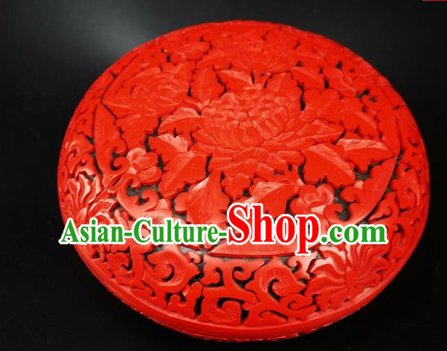 Traditional Chinese Carving Peony Flowers Lacquerware Hand Red Rouge Box Craft Traditional Chinese Carving Peony Flowers Lacquerware Hand Red Rouge Box Craft