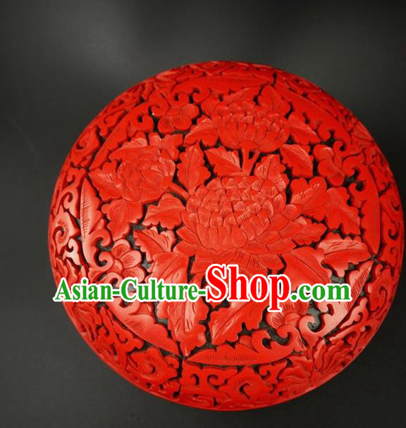 Traditional Chinese Carving Peony Flowers Lacquerware Hand Red Rouge Box Craft Traditional Chinese Carving Peony Flowers Lacquerware Hand Red Rouge Box Craft
