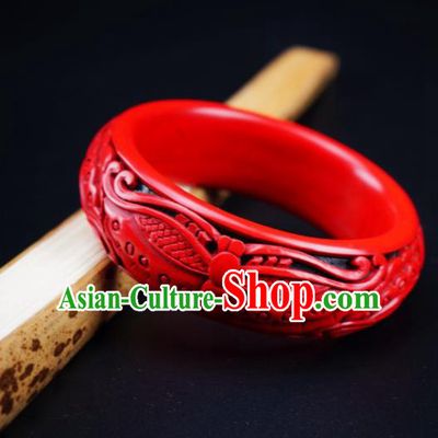 Traditional Chinese Carving Butterfly Lacquerware Bracelet Hand Red Bangle Accessories