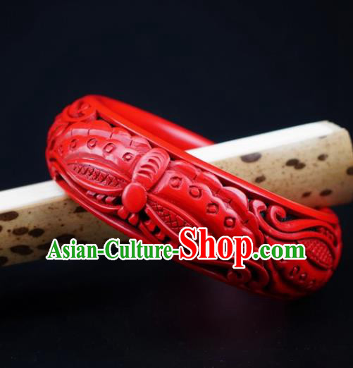 Traditional Chinese Carving Butterfly Lacquerware Bracelet Hand Red Bangle Accessories Traditional Chinese Carving Butterfly Lacquerware Bracelet Hand Red Bangle Accessories
