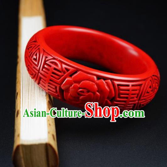 Traditional Chinese Carving Rose Lacquerware Bracelet Hand Red Bangle Accessories Traditional Chinese Carving Rose Lacquerware Bracelet Hand Red Bangle Accessories