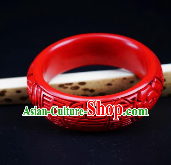 Traditional Chinese Carving Rose Lacquerware Bracelet Hand Red Bangle Accessories Traditional Chinese Carving Rose Lacquerware Bracelet Hand Red Bangle Accessories