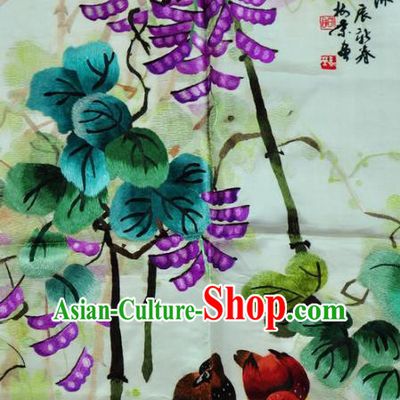 Traditional Chinese Embroidered Chicken Decorative Painting Hand Embroidery Hyacinth Bean Silk Wall Picture Craft