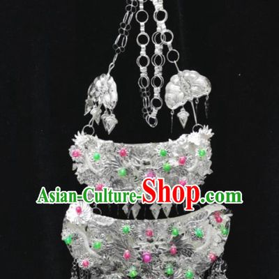 Chinese Handmade Ethnic Women Jewelry Accessories Miao Minority Silver Necklace