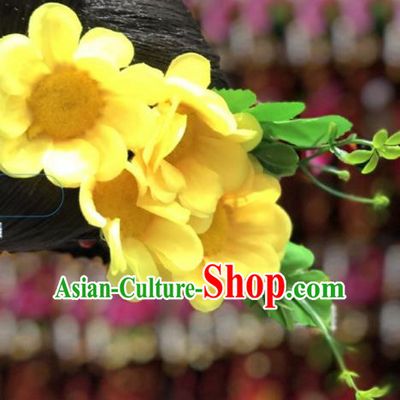 China Miao Ethnic Female Hair Accessories Minority Yellow Sunflowers Hair Stick