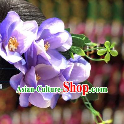 China Violet Flowers Hair Stick Miao Ethnic Bride Hair Accessories Minority Nationality Headwear