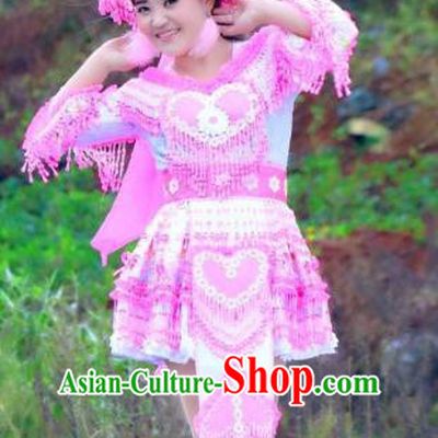 Yunan Minority Dresses China Miao Ethnic Beauty Apparels Women Folk Dance Costume and Hat