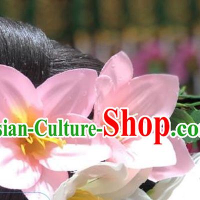 Chinese Miao Minority Bride Pink Lily Flowers Hair Stick Handmade Ethnic Wedding Hair Accessories