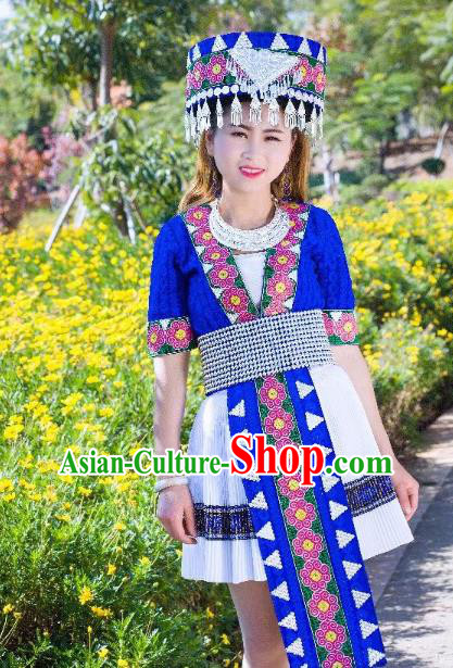 China Yunnan Miao Minority Clothing Ethnic Women Folk Dance Apparels and Hat