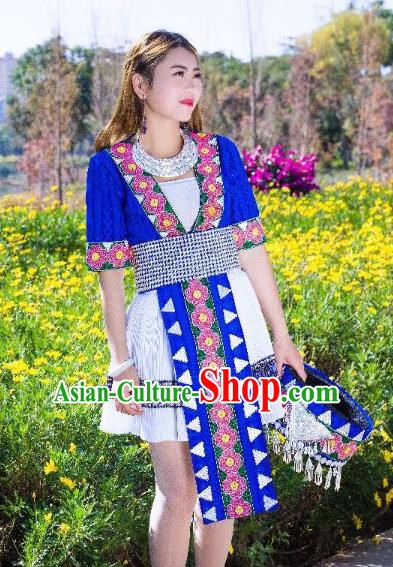 China Yunnan Miao Minority Clothing Ethnic Women Folk Dance Apparels and Hat
