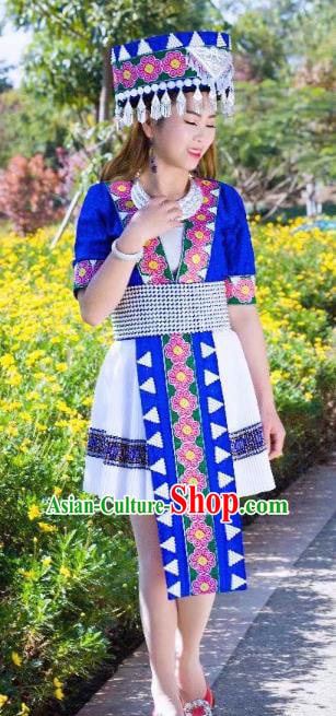 China Yunnan Miao Minority Clothing Ethnic Women Folk Dance Apparels and Hat