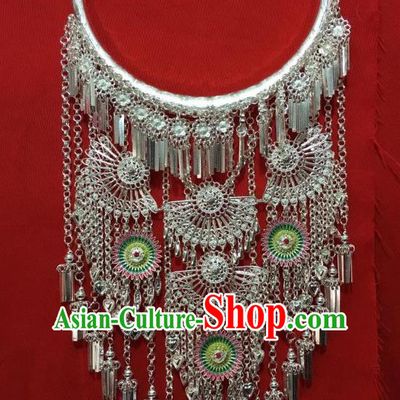 Chinese Yunnan Miao Nationality Folk Dance Accessories Ethnic Women Jewelry Silver Peacock Necklace