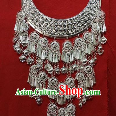 Chinese Ethnic Women Jewelry Silver Necklace Yunnan Miao Nationality Folk Dance Accessories