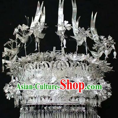 China Miao Ethnic Folk Dance Hair Accessories Hmong Minority Bride Six Phoenix Hat