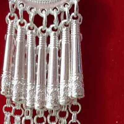 China Hmong Minority Bride Ear Accessories Guizhou Handmade Miao Ethnic Argent Fishes Tassel Earrings