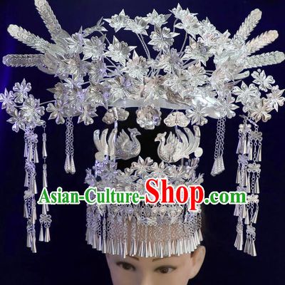 Chinese Miao Ethnic Festival Hair Accessories Quality Minority Nationality Wedding Phoenix Coronet Full Set