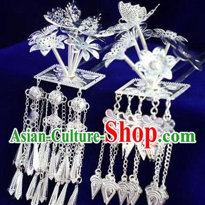 Chinese Miao Nationality Tassel Hairpins Traditional Minority Hair Accessories Ethnic Women Folk Dance Butterfly Hair Stick