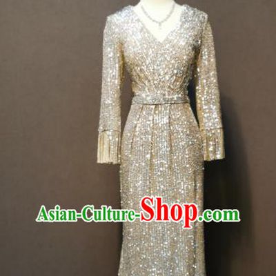 Top Grade Compere Sequins Full Dress Singer Clothing Chorus Costumes Evening Wear