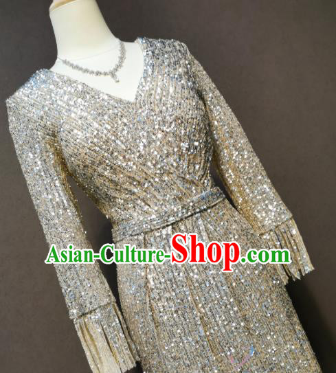 Top Grade Compere Sequins Full Dress Singer Clothing Chorus Costumes Evening Wear Top Grade Compere Sequins Full Dress Singer Clothing Chorus Costumes Evening Wear