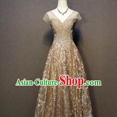 Compere Golden Full Dress Annual Meeting Costumes Evening Wear Bride Toast Dress