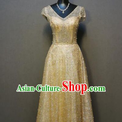 Annual Meeting Costumes Evening Wear Bride Toast Dress Compere Golden Full Dress